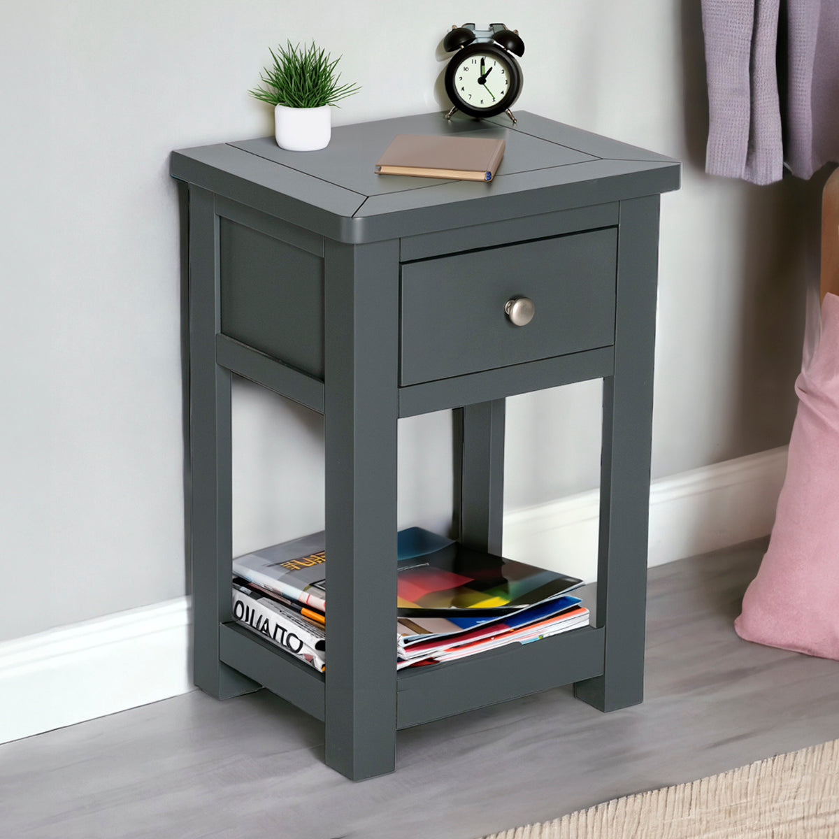 Dark grey deals bedside cabinet