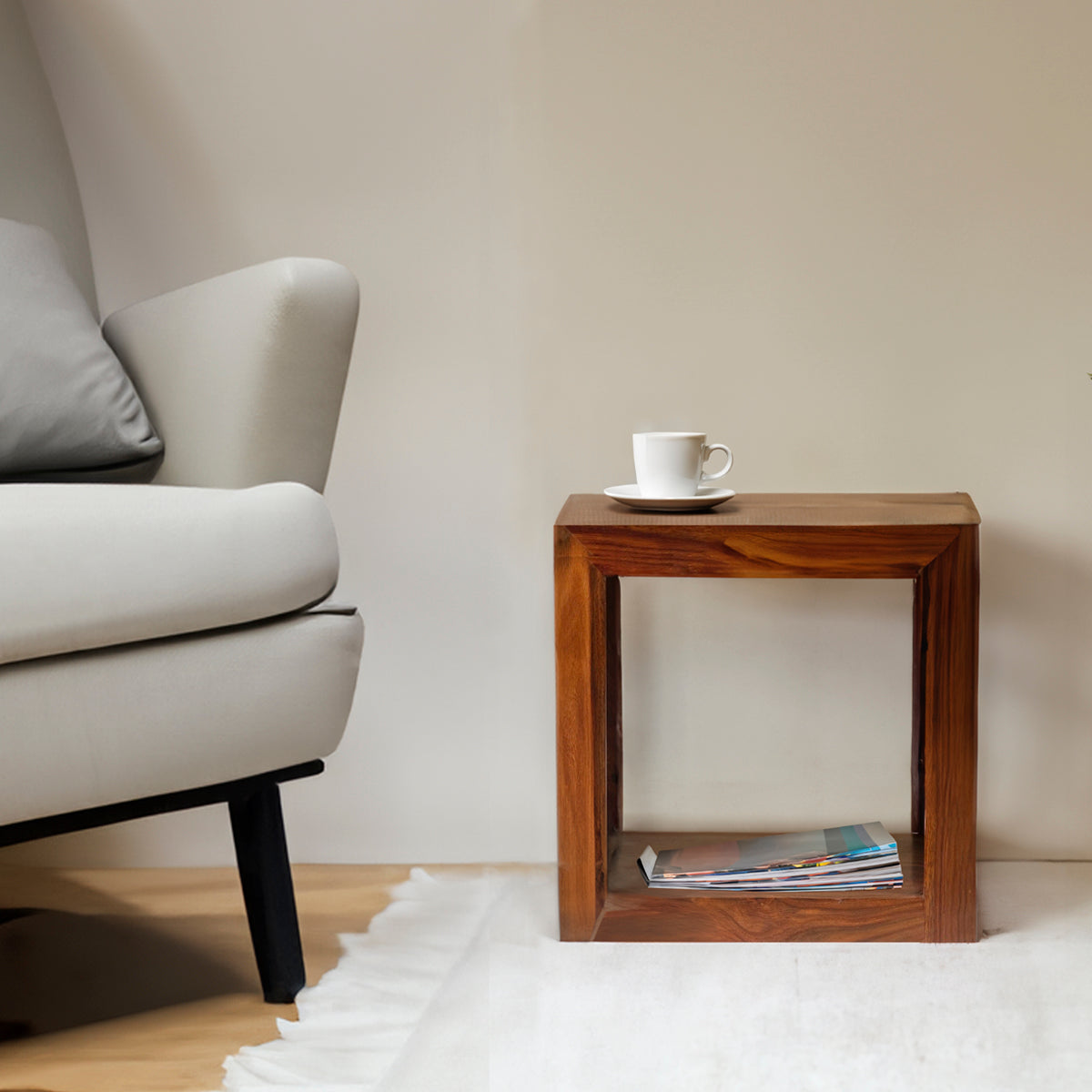 Solid Sheesham Wood Cube Lamp Table