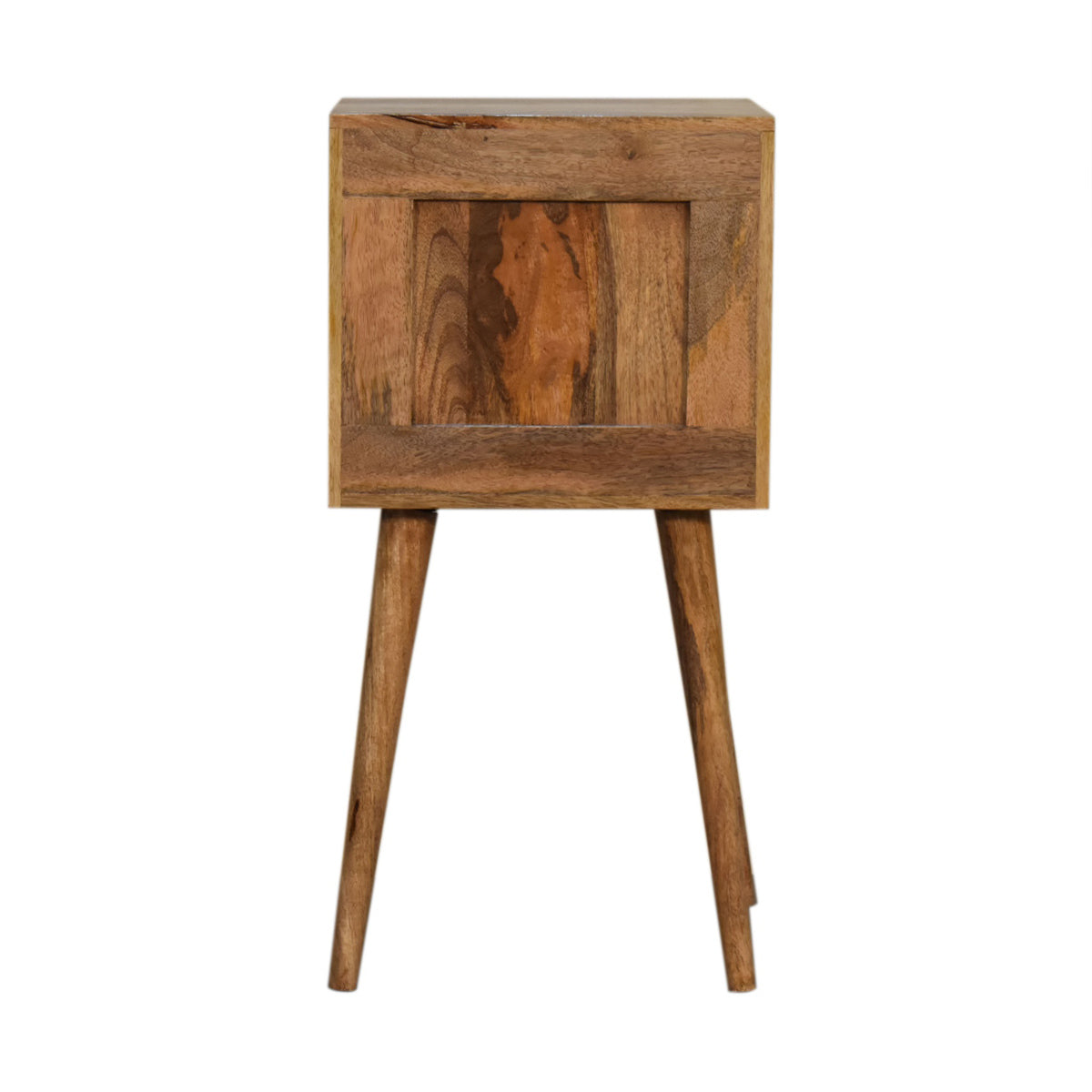Mini Cube Bedside with Carved Drawers - Oak-ish Finish