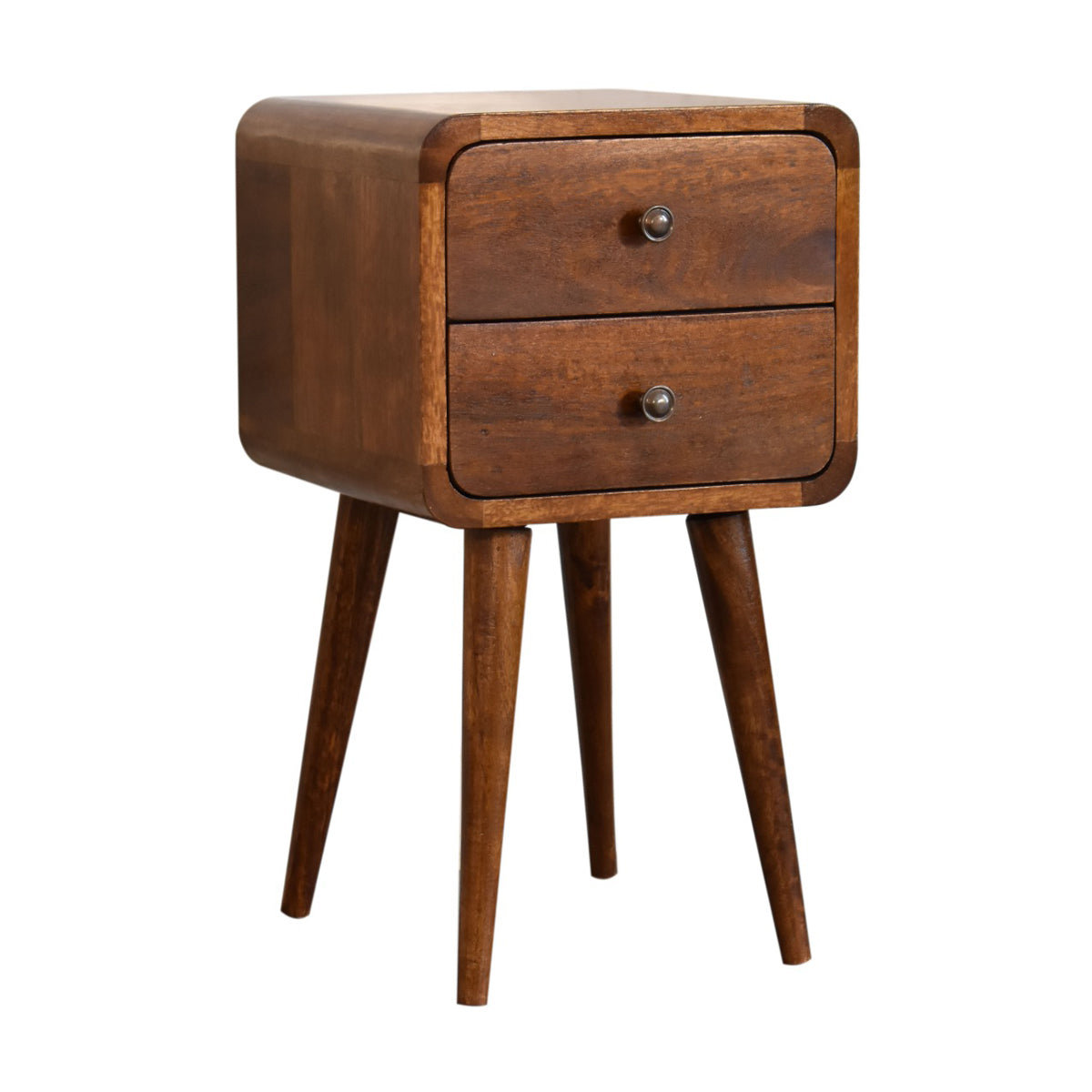 Mini Chestnut Curved Bedside - 2 Drawers