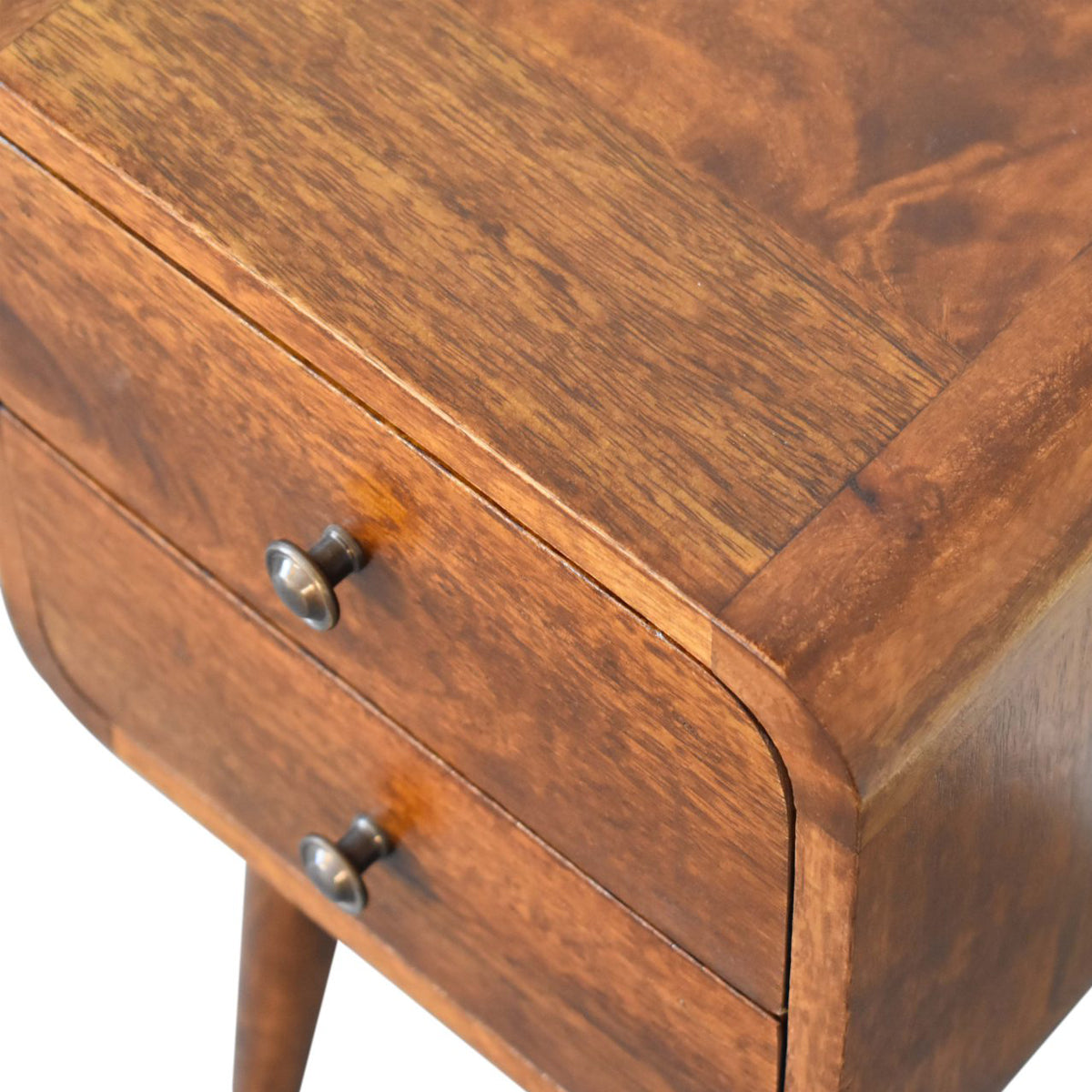 Mini Chestnut Curved Bedside - 2 Drawers