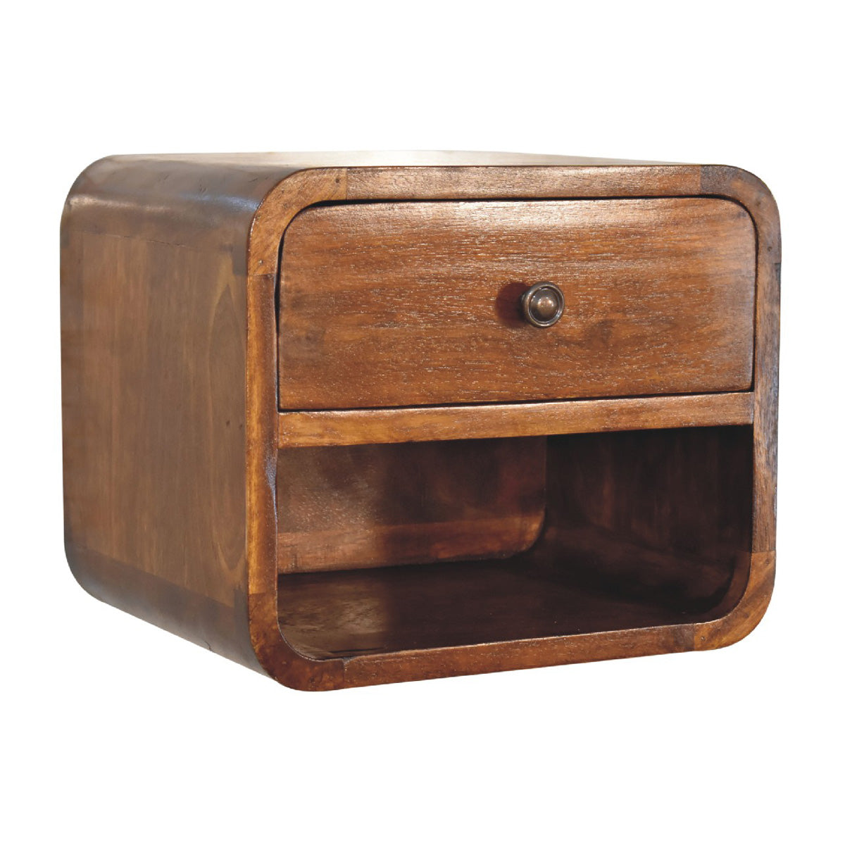 Mini Curve Floating Bedside Table - Chestnut Finish