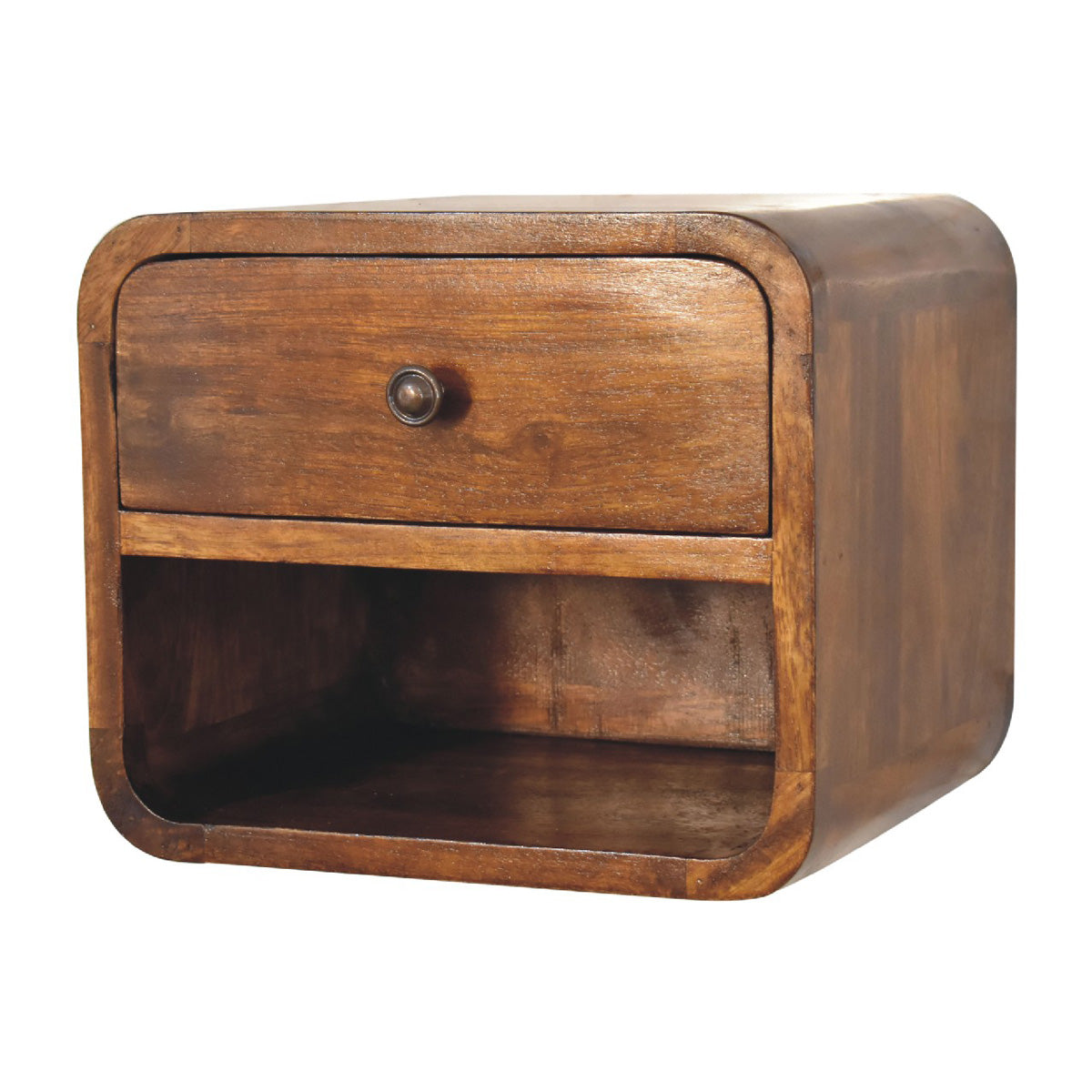 Mini Curve Floating Bedside Table - Chestnut Finish