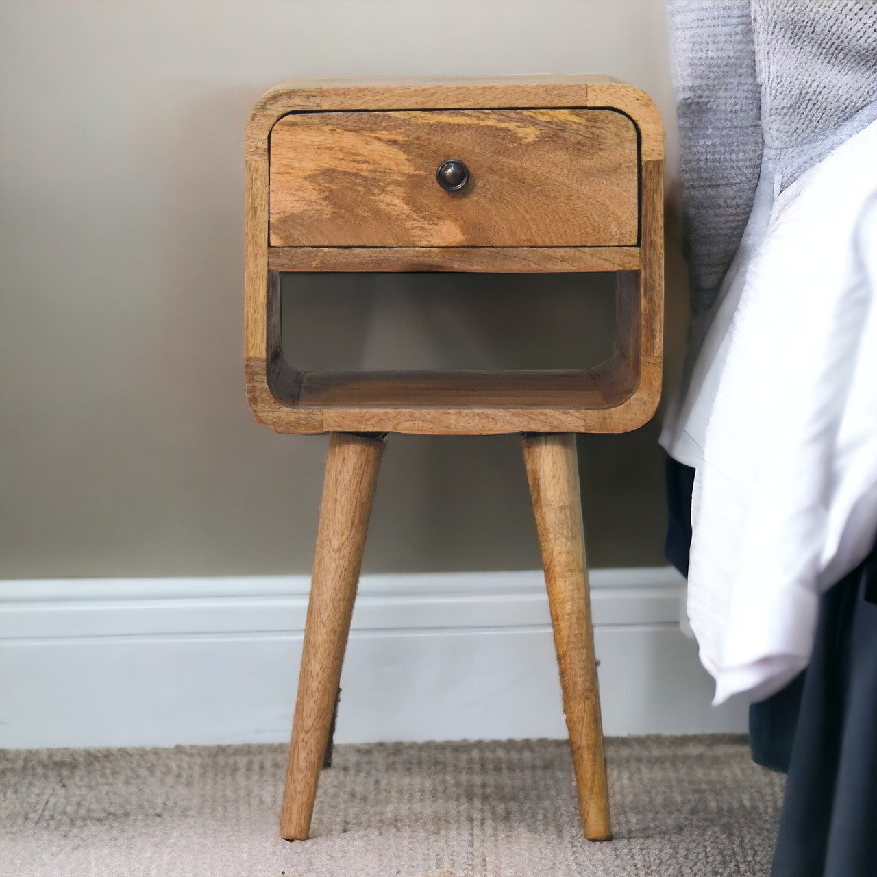 Mini Oak-ish Curve Lower Bedside - Mango Wood