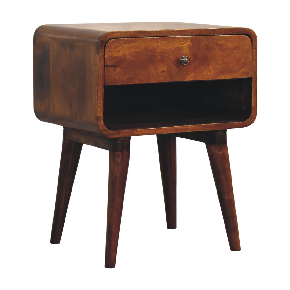 Curve Open Slot Chestnut Bedside Table / Mango Wood