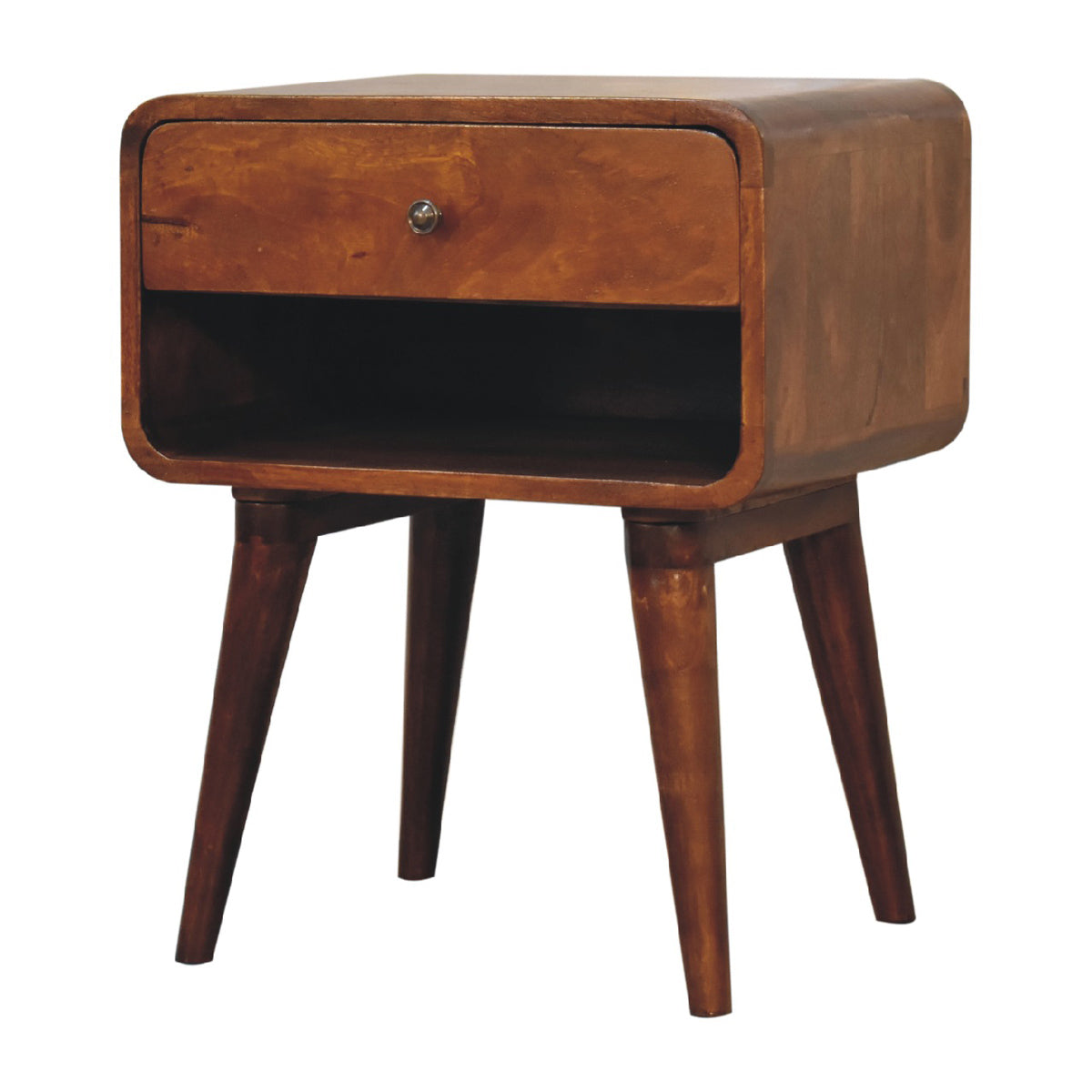 Curve Open Slot Chestnut Bedside Table / Mango Wood