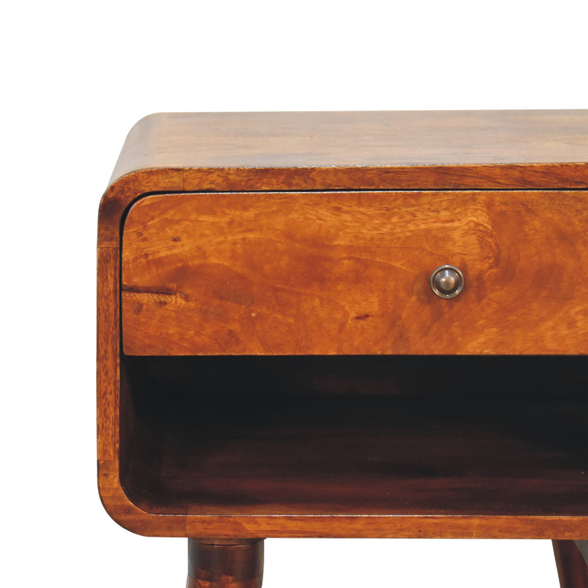 Curve Open Slot Chestnut Bedside Table / Mango Wood