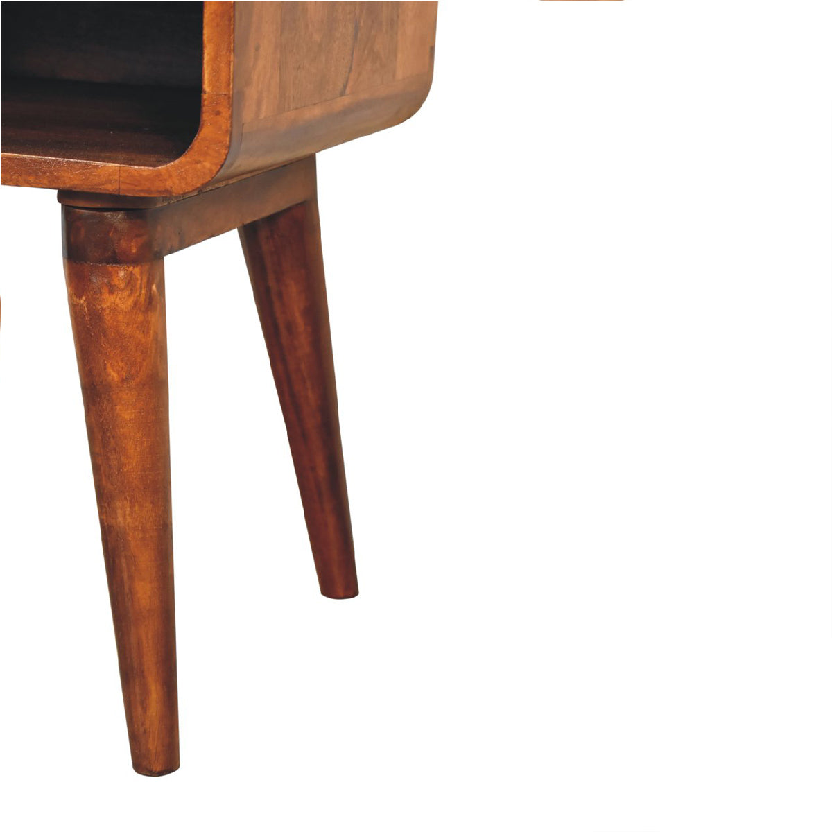 Curve Open Slot Chestnut Bedside Table / Mango Wood