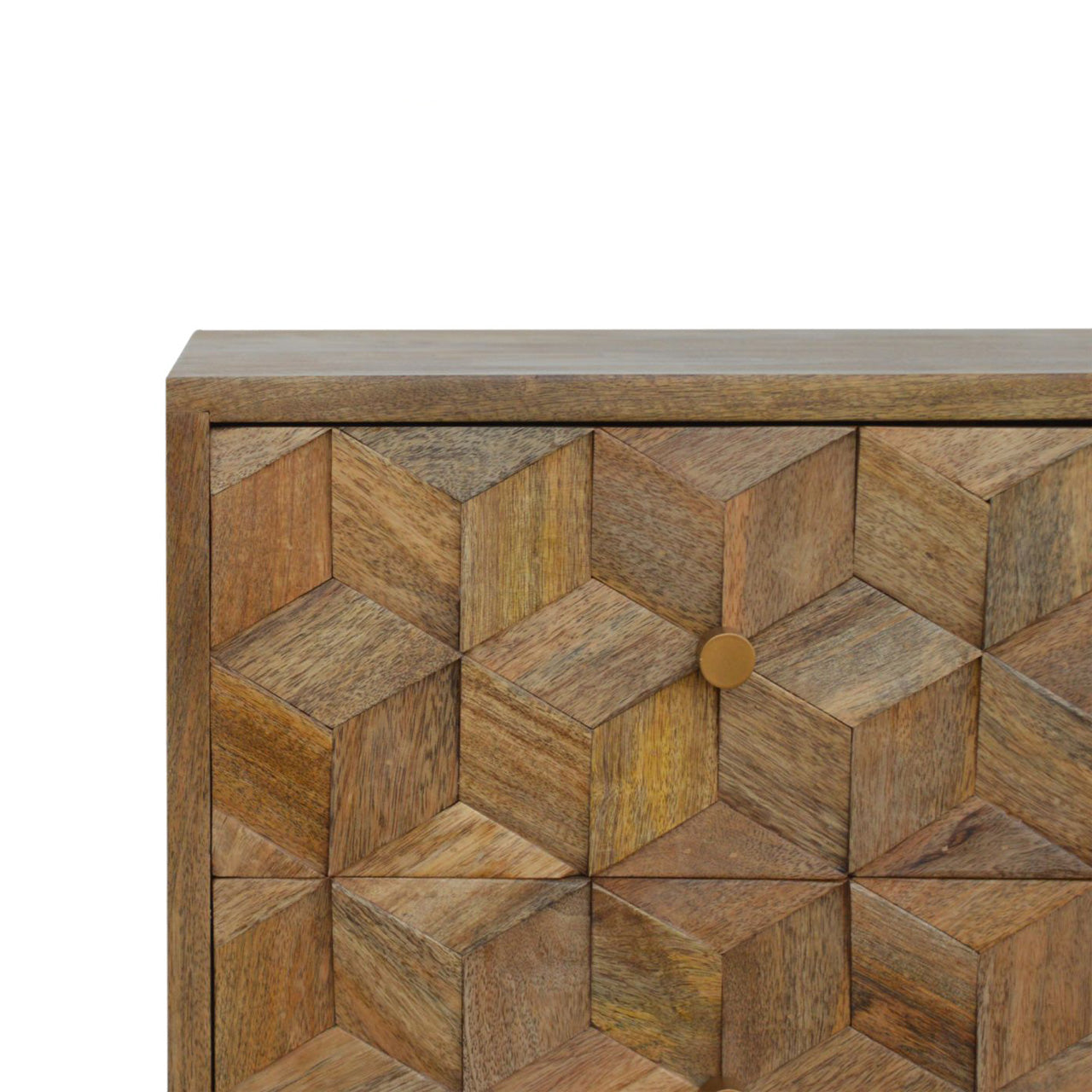 Chestnut Cube Carved Bedside / Oak-Ish Finish