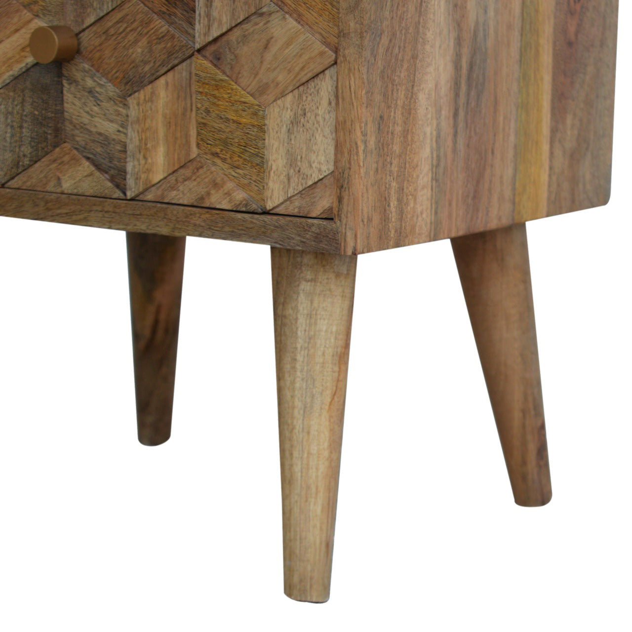 Chestnut Cube Carved Bedside / Oak-Ish Finish