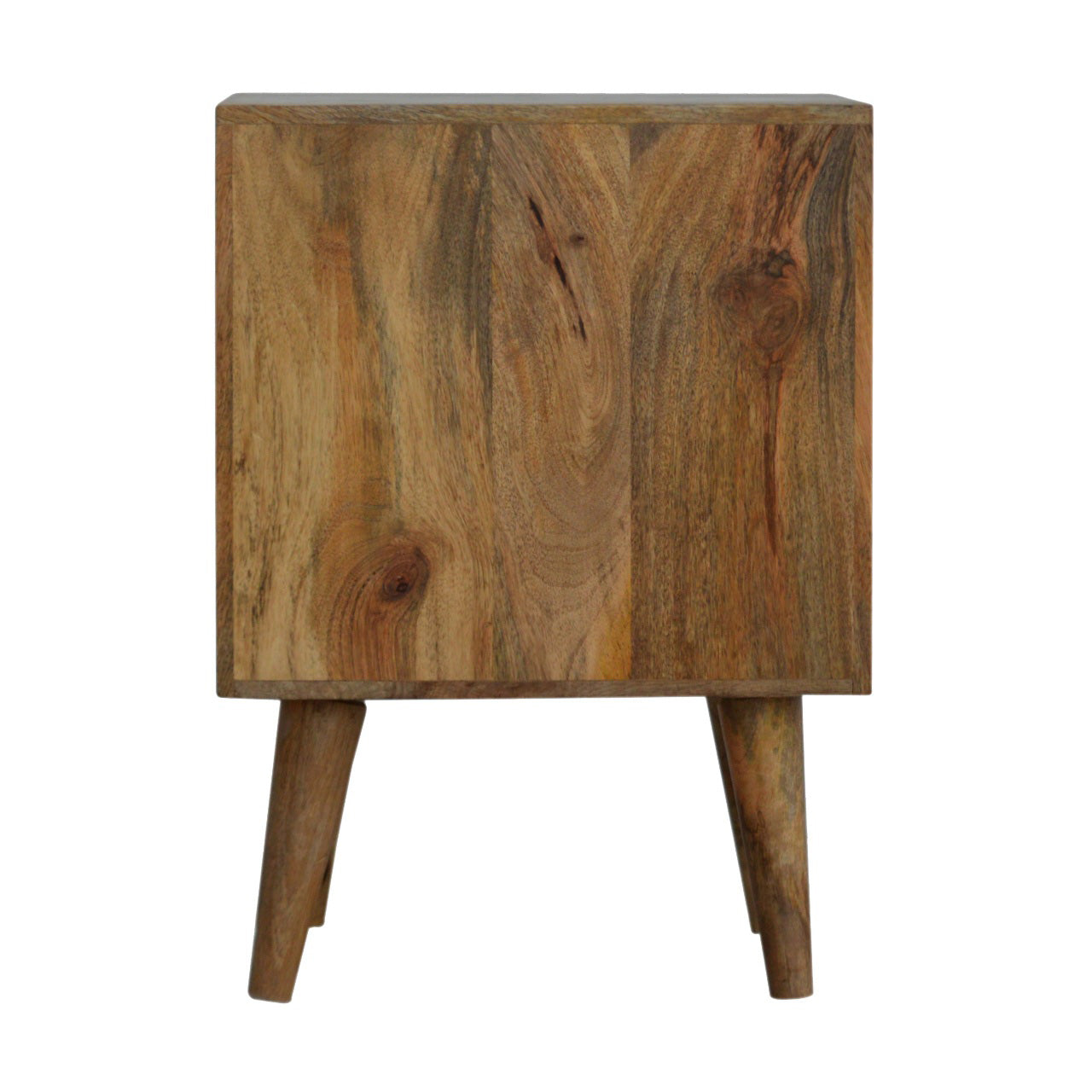 Chestnut Cube Carved Bedside / Oak-Ish Finish