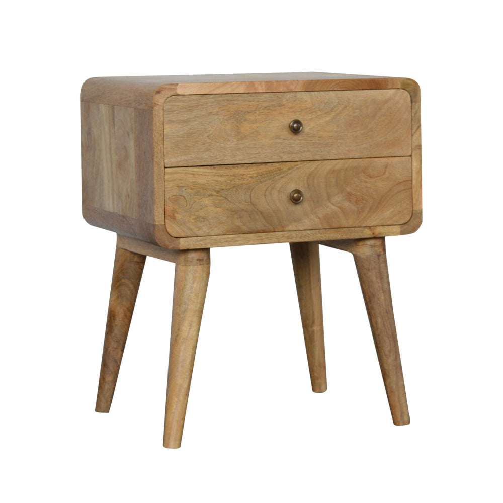 Curved Bedside Table / Mango Wood with Oak Style Finish
