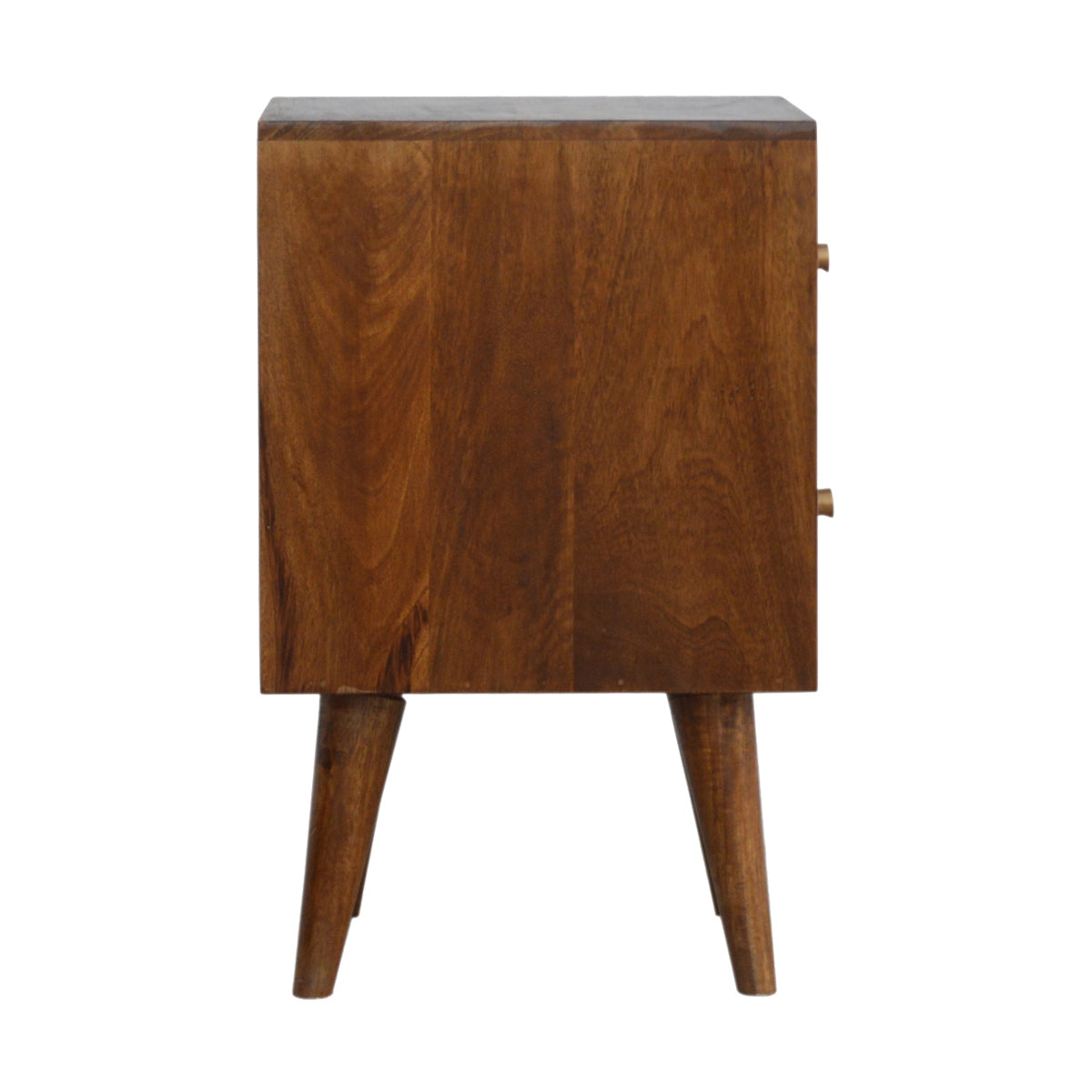 Chestnut Cube Carved Bedside Table / Mango Wood