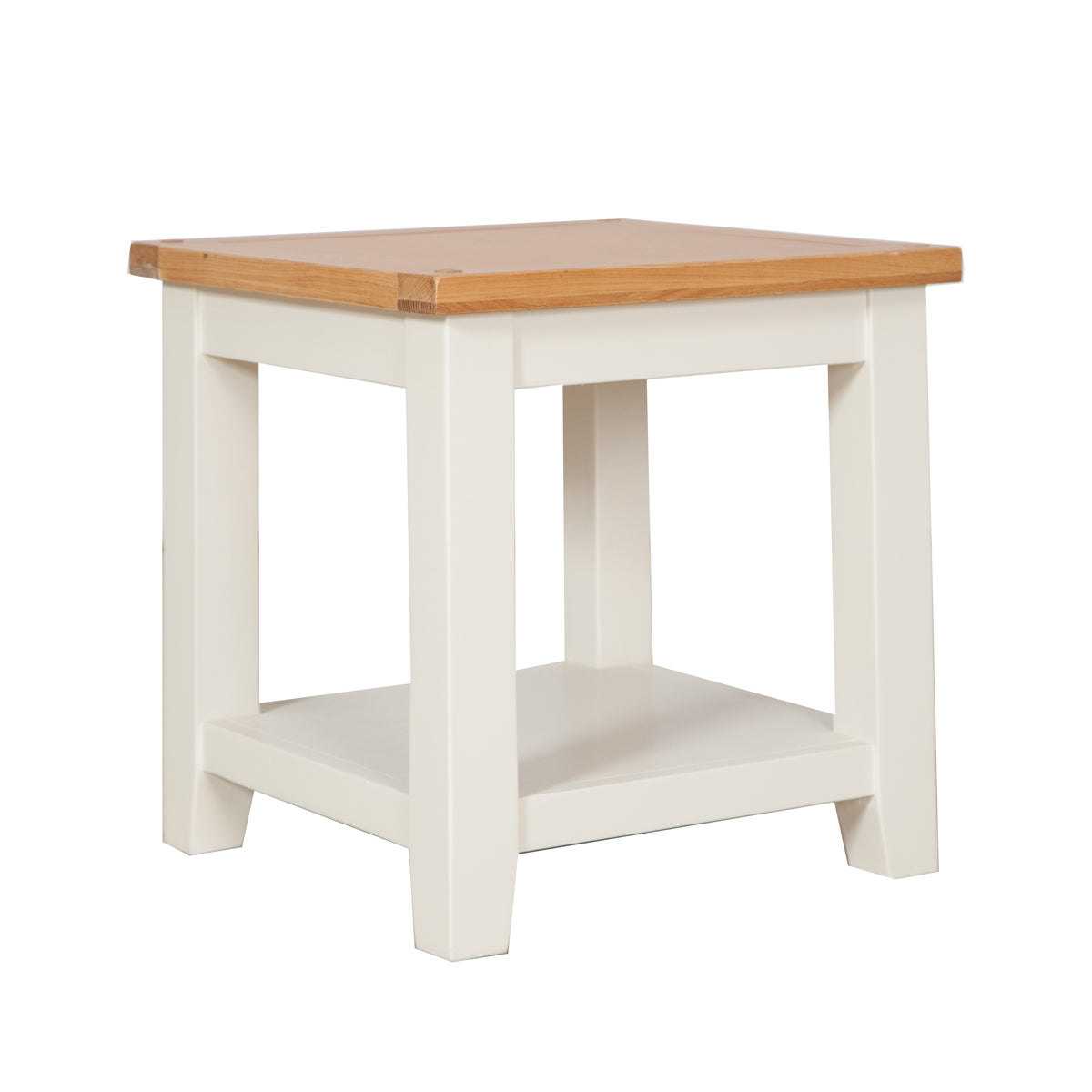 Cornish Ivory Painted Square Lamp Table with Oak Top